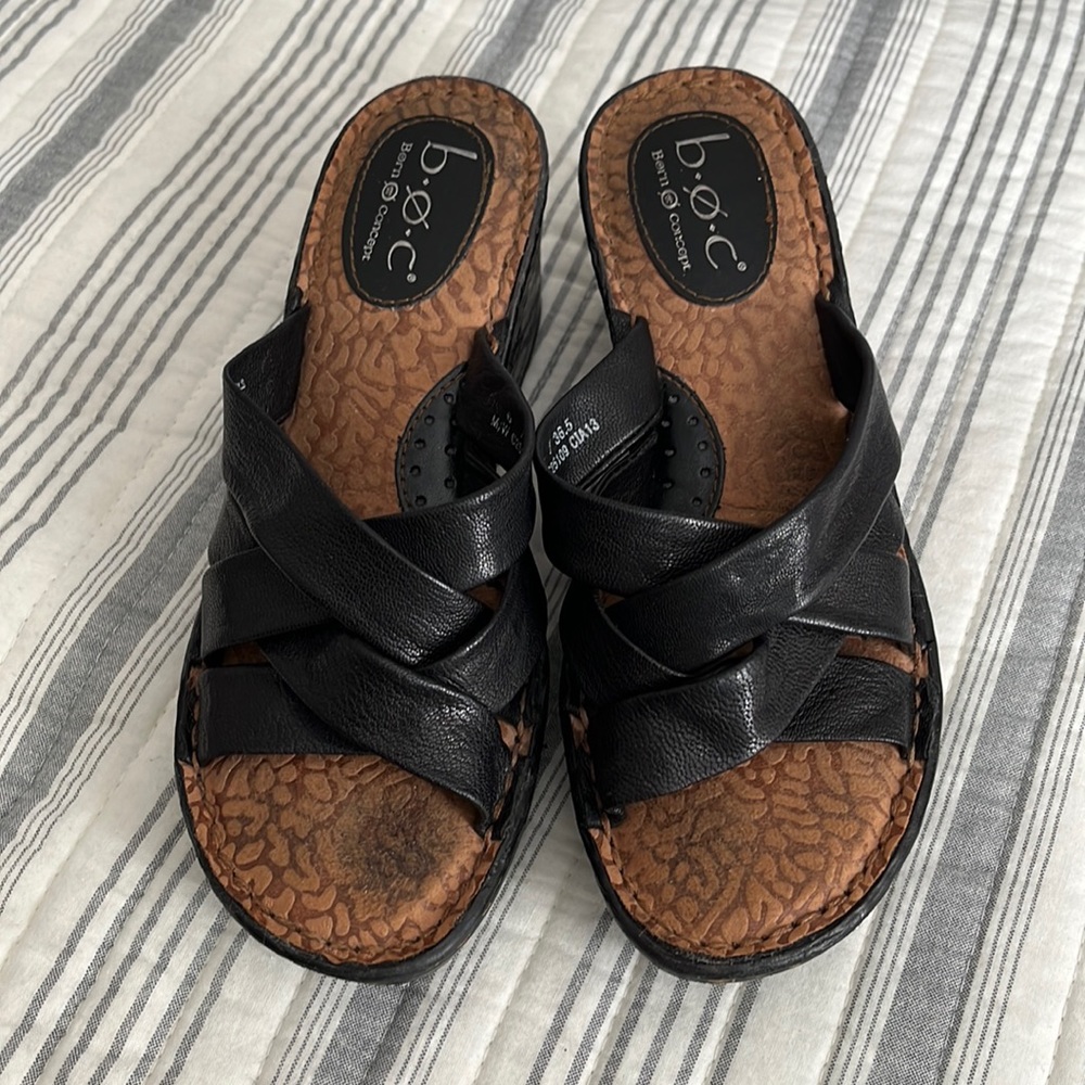 BOC Born Concept Black Slip-on Wedge Sandals